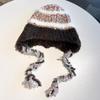Autumn and Winter Striped Splicing Wool Hat Women's Velvet Thickened Warm Ear Protection Big Head Circumference Lei Feng Knitted Hat