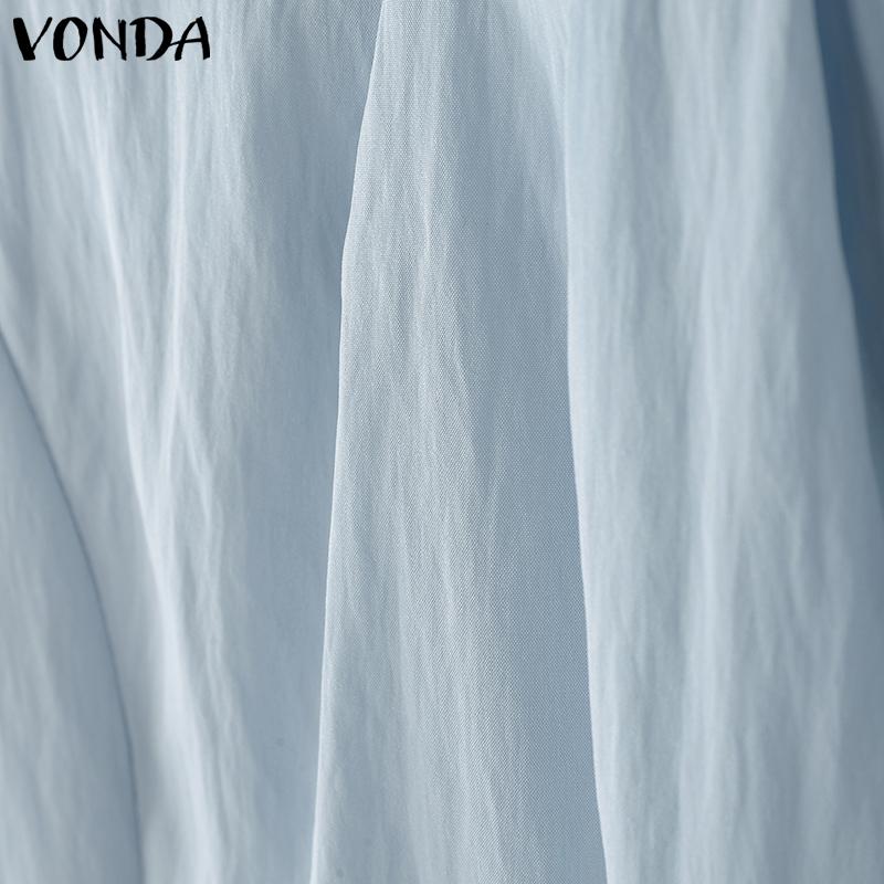 VONDA Women Girls Square Collar Short Sleeve Slim Waist Casual Blouse