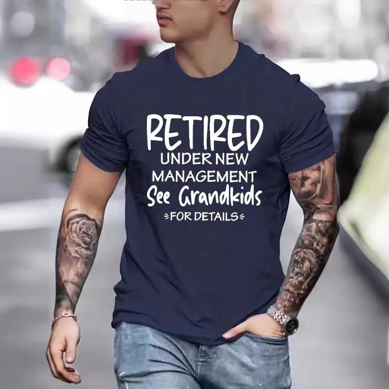 Men's RETIRED Printed Loose Round Neck Short Sleeved Fashion T-shirt for Men Shirt