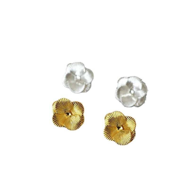 Brass Gold-Plated 925 Silver Clover Stud Earrings for Women - Minimalist Japan & Korea Style
