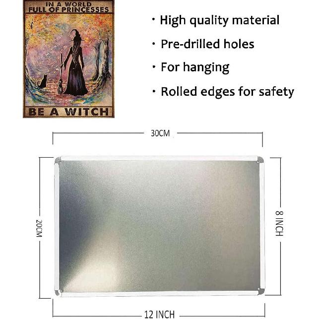 Witch Witchcraft Girl And Cat In A World Full Of Princesses Be A Witch Halloween Metal Tin Sign Poster Wall Decor Vintage Living Decor 8x12 Inch