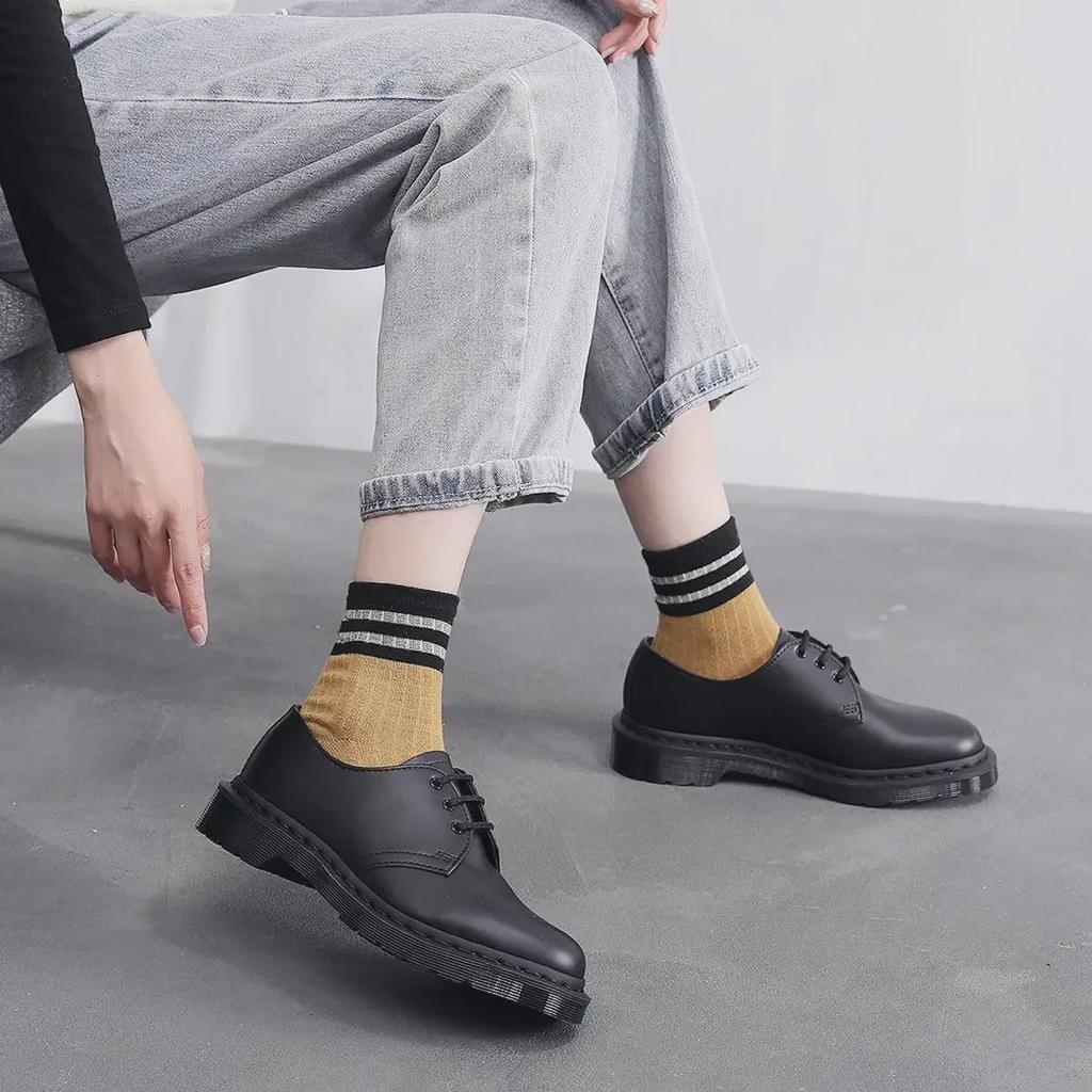 Genuine Leather Women's British Style Low-Top Shoes, Large Size, Pure Black, Round-Toed, Unisex Casual Work Shoes