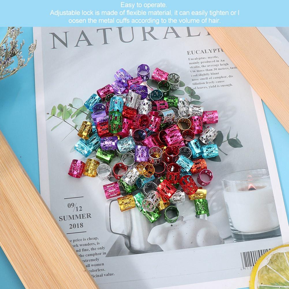 100Pcs Adjustable Dreadlocks Hair Braid Beads Cuffs Hair Decoration Wig Accessories Colorful