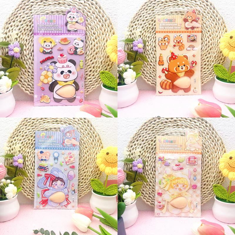 4packs Soft Animal Tummy Squishy Stickers - 3D Panda & Bunny Belly Tactile, Stress Relief Journal Fun, Creative Foam Material