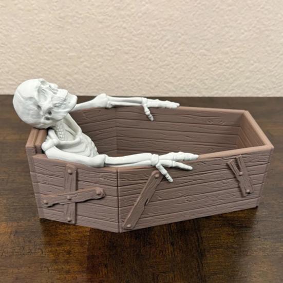 Gothic Halloween Candy Holder Casket Shape Candy Box with 3D Skeleton Figurine Spooky Desk Candy Bowl Small Serving Tray for Halloween Party Favors