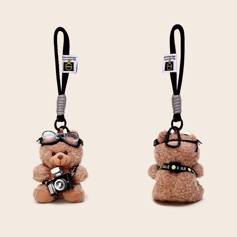 Pilot Bear Plush Keychain Doll Pendant With Flashing Camera For Kids Collectors