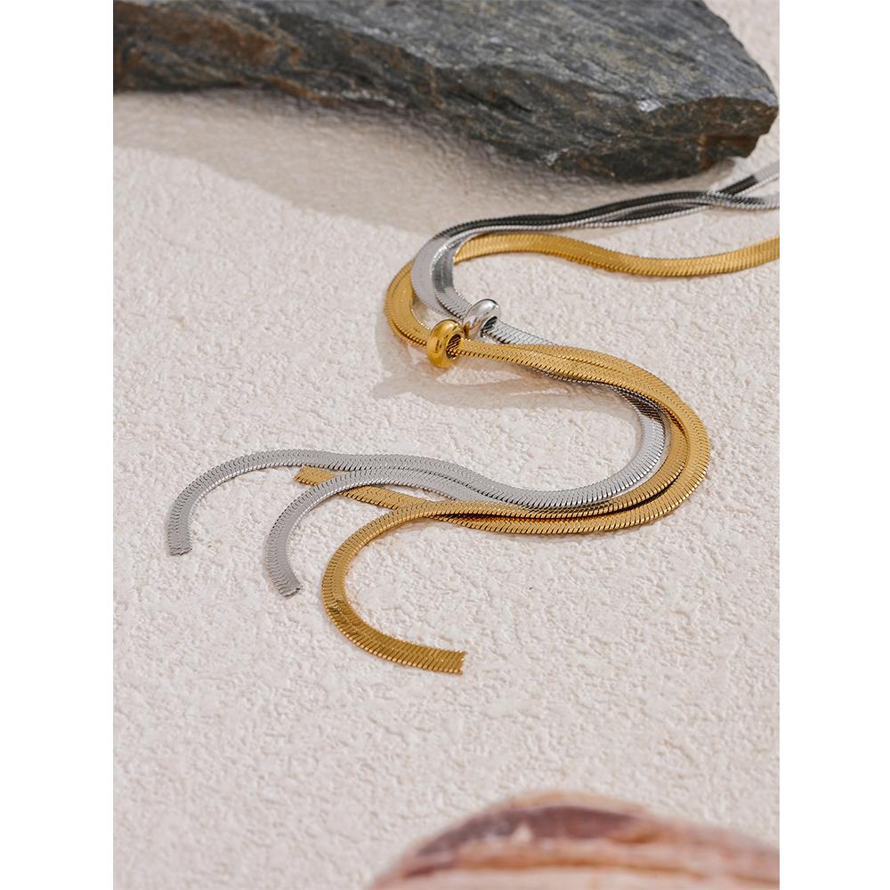 Yhpup Waterproof Stainless Steel Flat Snake Chain Long Adjustable Necklace Stylish Daily Minimalist High Quality Jewelry Bijoux