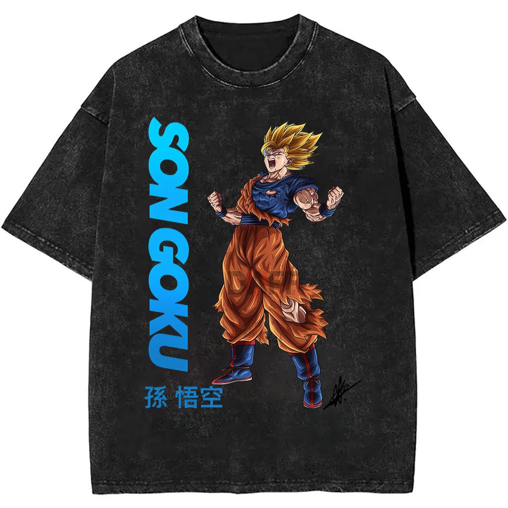 Summer Men's Washes T-shirts Japanese Anime Dragon Ball Torankusu Graphic Clothing Tops Y2K Oversized Cotton DBZ Couple's Tees