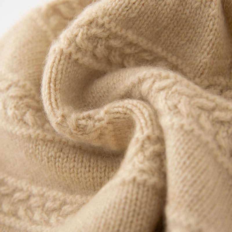 Women 100% Pure Cashmere Beanie Hat Wheat Ear Knit Pattern Winter Warm Soft Slouchy Skullies Cap Cold Weather Accessory
