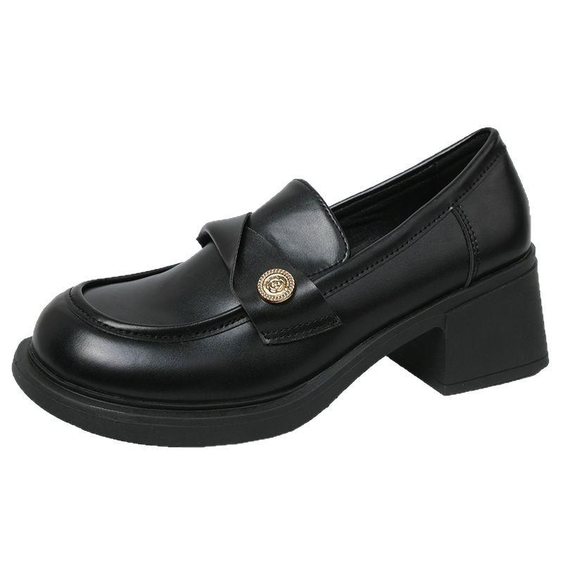 Coarse-heeled small leather shoes women's 2025 new spring and autumn brown British style retro thick-soled high-heeled loafers