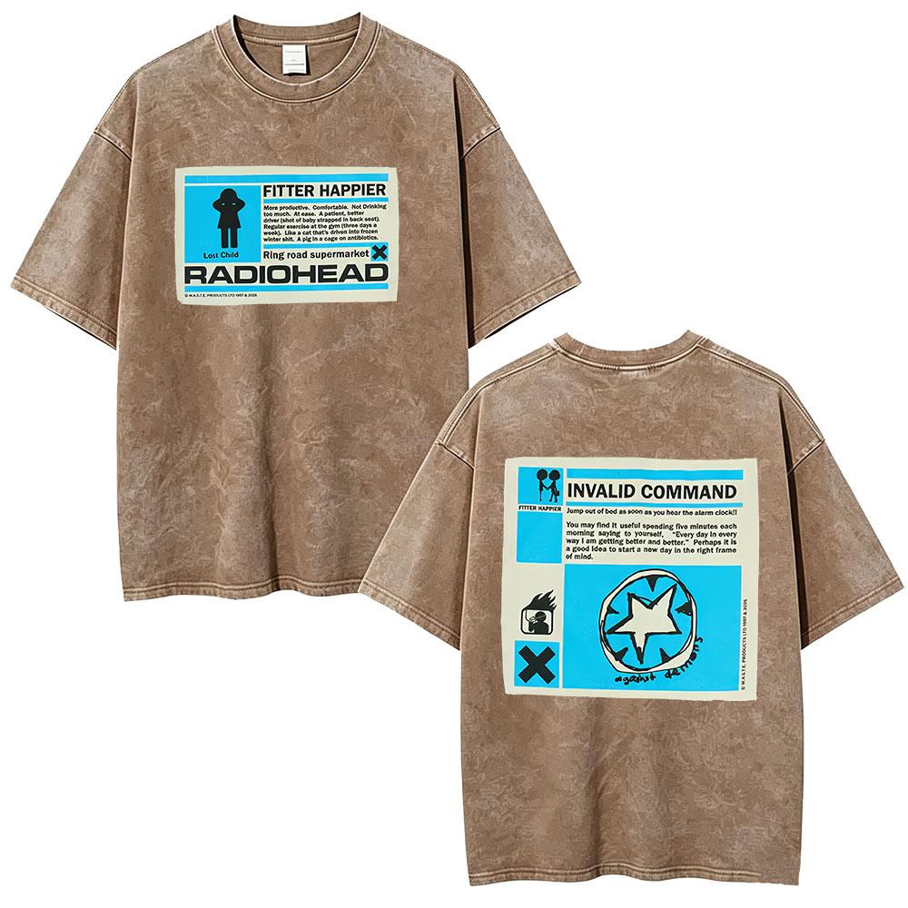 Vintage Washed Radiohead Semaphore Rock Band T-shirt Men  Clothing Fashion Hip Hop Gothic T Shirts Cotton Casual T-shirts