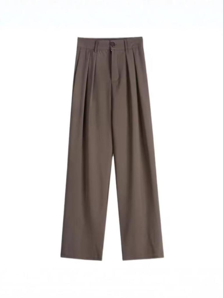 Elegant High-Waisted Drapey Suit Pants for Women - Spring/Autumn, Floor-Length, Straight & Wide-Leg Style.