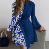 Womens Elegant Wrap-Style Colorblock Tie-Waist Dress With V-Neck Long Sleeve Asymmetrical Hem