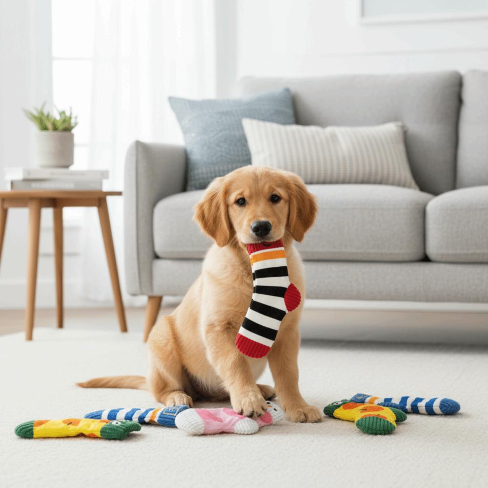 Bite-Resistant Dog Food Leakage Socks Squeaker Cartoon Dog Sound Making Socks Colorful Dog Treat Dispenser Training