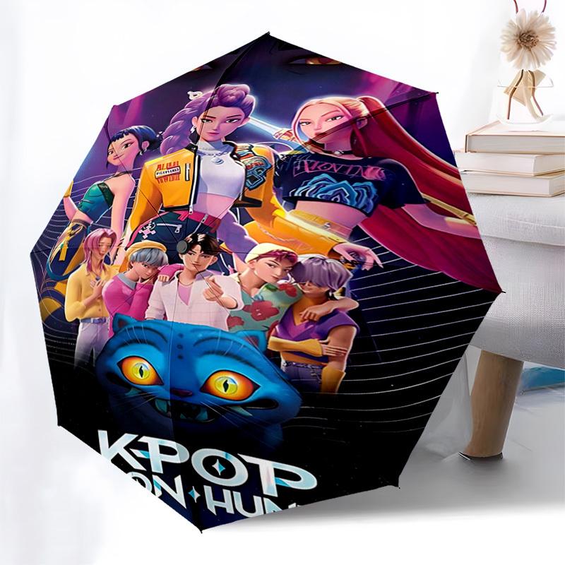 

1pc KPOP Demon Hunter Automatic Folding Umbrella - Portable 3-Fold Design, 8-Bone Iron Frame Outdoor Umbrella, Ideal Gift for Fans, Travelers, Daily U