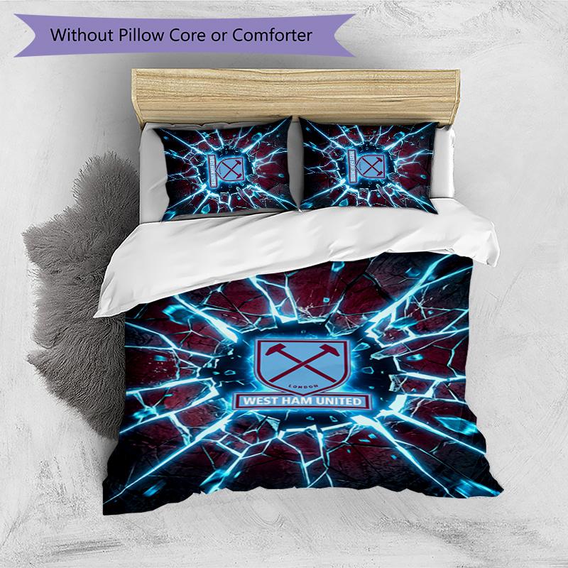 Set Lenzuola Stampato West Ham United Football 3 Pezzi, Comodo Set Copripiumino per Camera da Letto Amico della Pelle