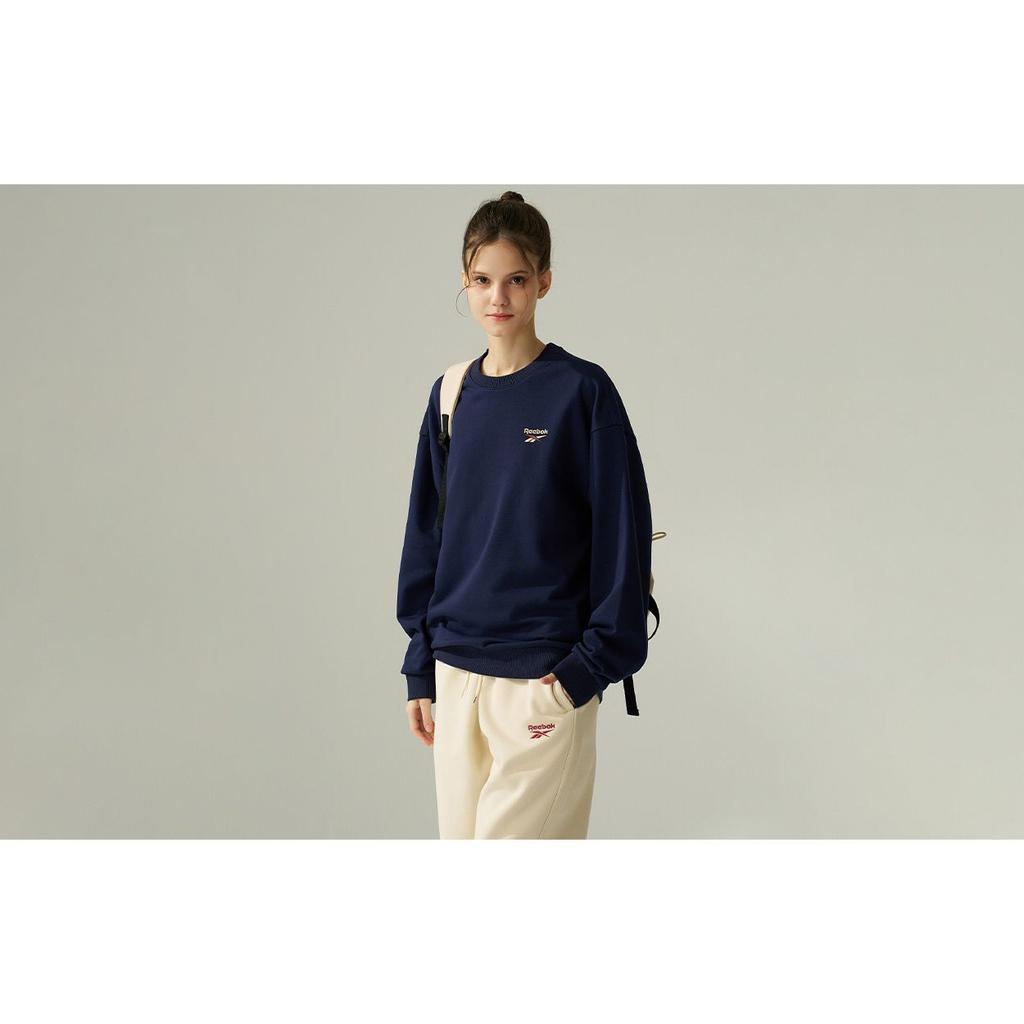 Reebok Felpa girocollo a tinta unita a maniche lunghe unisex Blu Navy 24FRE301UGN2