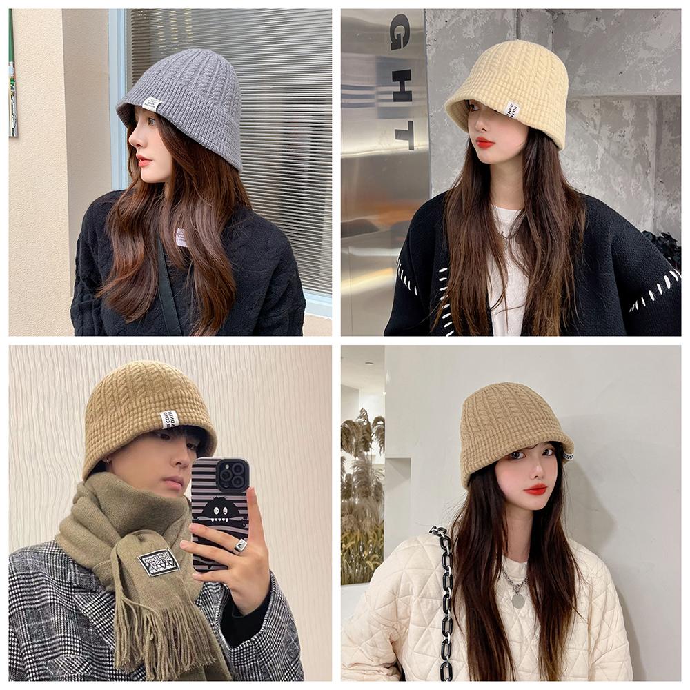 Damen Zopfmuster Eimerhut, Süßer Vielseitiger Strickbeckenhut, Winter Ohrenschutz Warmer Hut, Mode-Label-Dekor Fischerhut