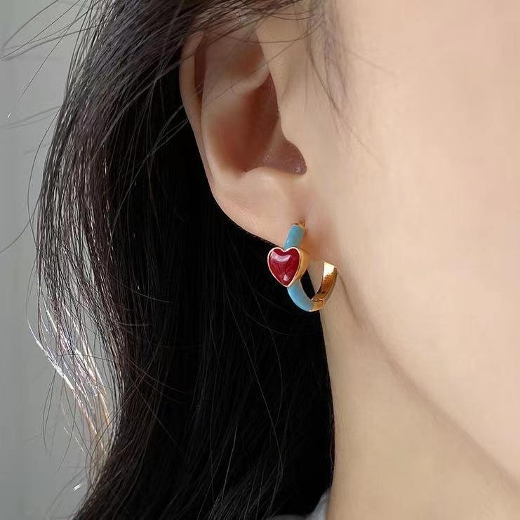 Color Enamel Earrings, High-end Niche Design, Retro Exquisite Temperament, Versatile and Simple Earrings, Stud Earrings, Women's Earrings.