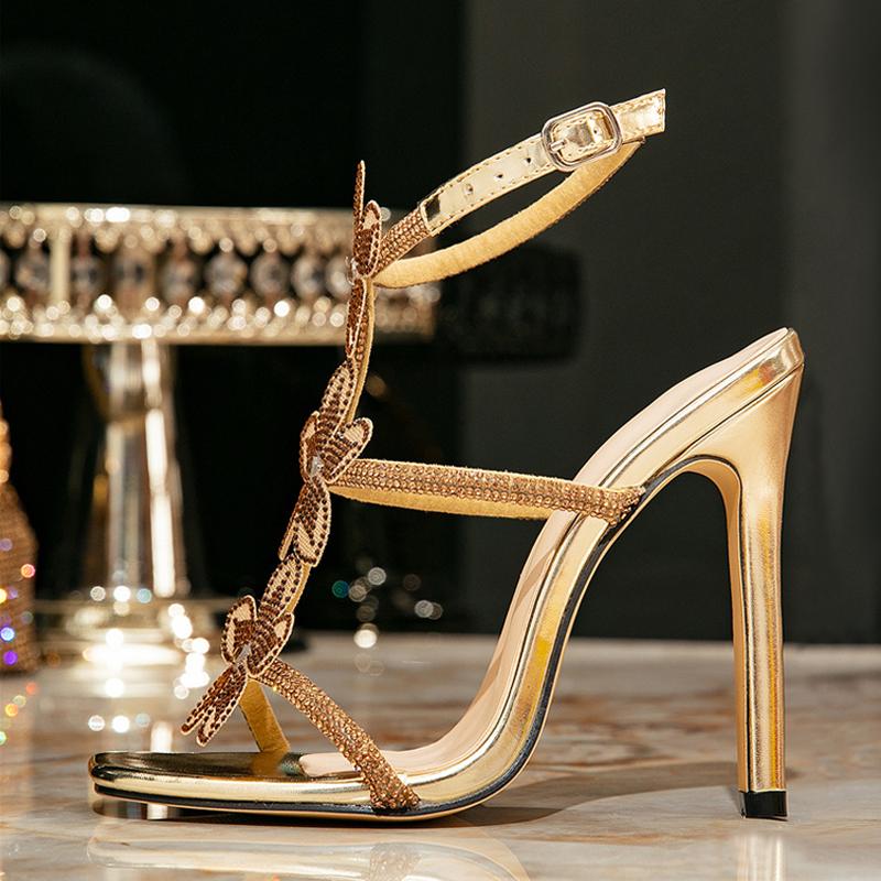 

Мода Liyke Летняя Мода Хрустальные Стразы Цветок Ремешок на Щиколотке Золотые Сандалии Женские Свадебные Выпускные Туфли Сексуальные Квадратный Носок Стриптизерские Каблуки 36 золотой
