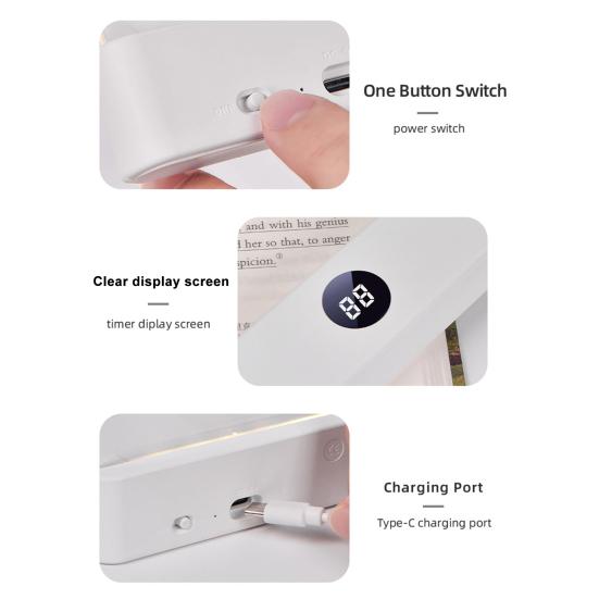 Průhledná lampička na čtení Stmívatelná 3 barvy Časovač Klipová lampička na knihu k posteli Dobíjecí Péče o oči Lampička na knihu Dárek pro čtenáře Děti Ženy Muži