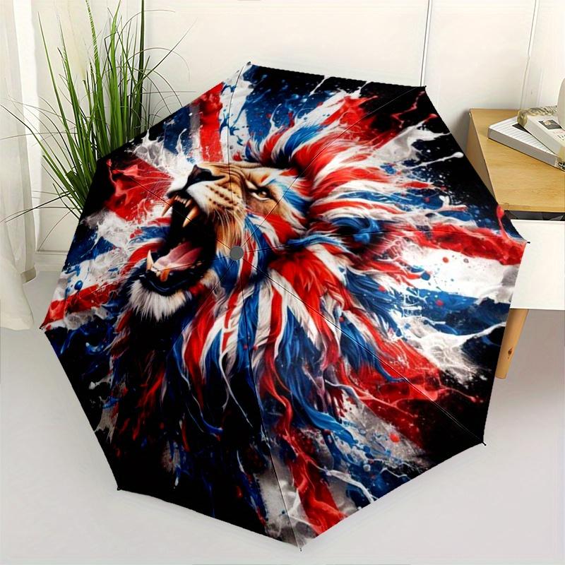 Lion Union Jack Flag Print Travel Umbrella - Portable Folding Umbrella for Outdoor Adventures,Daily Use,and Festive Gifts 8Z31