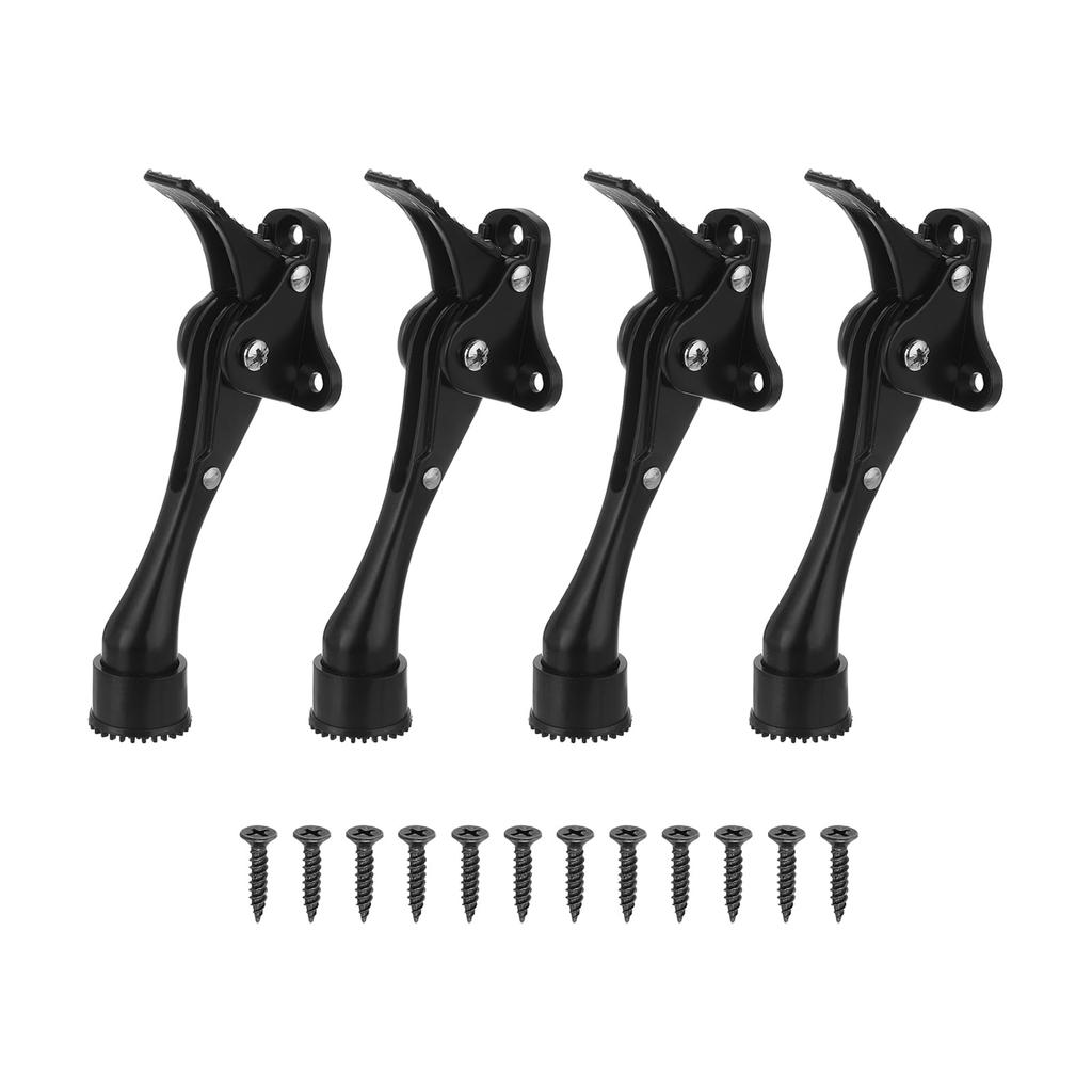 uxcell Kick Down Door Stop Set of 4 One Touch Kick Down Door Stop Holder with Rubber Tip and Screws Metal Door Kickstand for Door Bottom Black