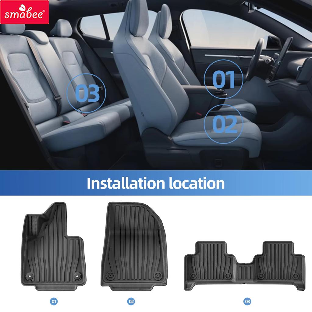 Smabee for Volvo EX30 2024 2025 Car Floor Mats Cargo Liner Trunk Pad TPE 3D Foot Mat Waterproof Accessories BLACK