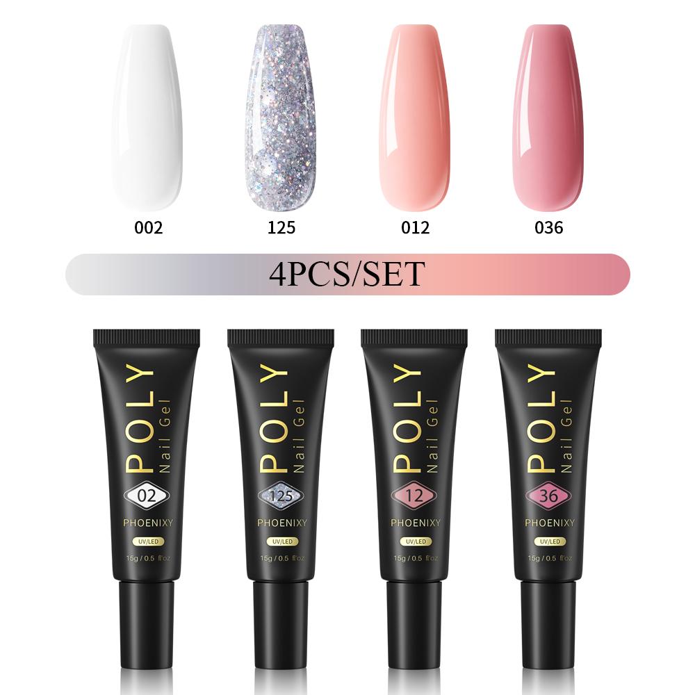 PHOENIXY Poly Nail Gel na prodloužení nehtů Rychlý stavební gel na prsty s 37 barvami Poly Nail Gel na prodloužení a akrylový gelový lak na nail Art