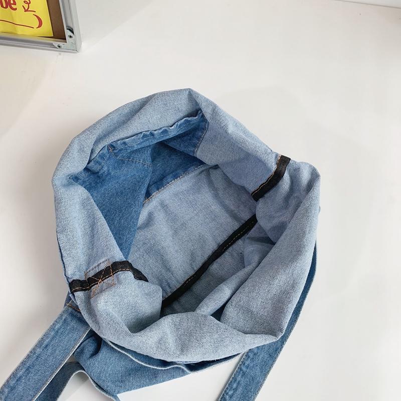 Letter Print Denim Crossbody Bag Large Capacity Student Shoulder Bag Men's Women's Handbags