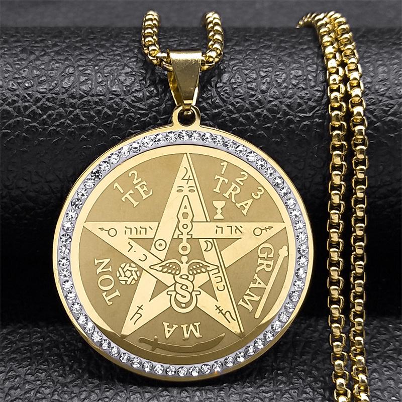 Tetragrammaton Pentagram Amulet Necklace for Women Men Stainless Steel Jewish Israel Talisman Pentacle Chain Jewelry NZZZ499S02