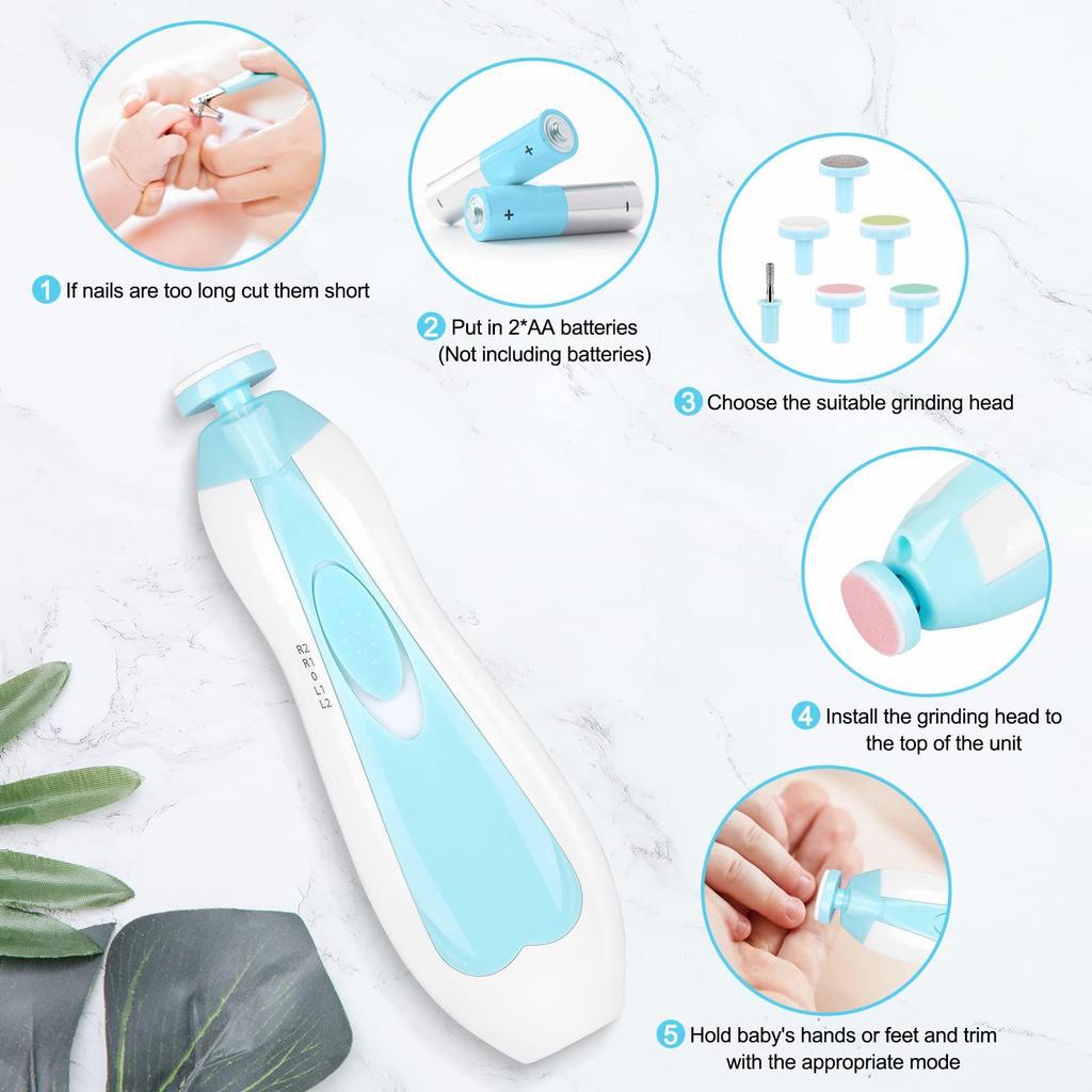 6-in-1 Multi-Head Baby Electric Nail Grinder & Anti-Pinch Clippers Set