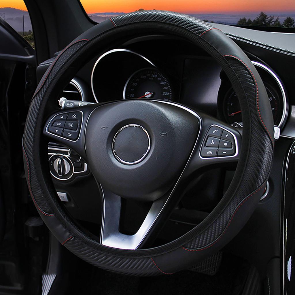 38CM Steering Wheel Cover Carbon Fiber Elastic Handle Sleeve Non Slip Steering Wheel Cover for Car Steering Wheel Cover
