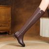 Krazing Pot Cow Skin Autumn Winter Shoes Low Heels Brand Shoes Big Size 45 Size 44 Size 46 Women Zipper Keep Warm Knee Boots
