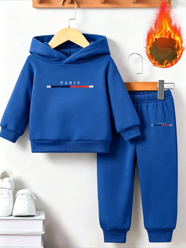 Dětský pohodlný svetr s kapucí - Chlapecký a dívčí trendy značka Teplu odolný Sportovní s dlouhým rukávem + Ležérní sportovní cool sada