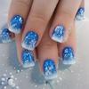 24 Pcs White Snowflake False Nails Short Square Full Cover Stick On Nails Christmas Press On Nails Manicures Supplies