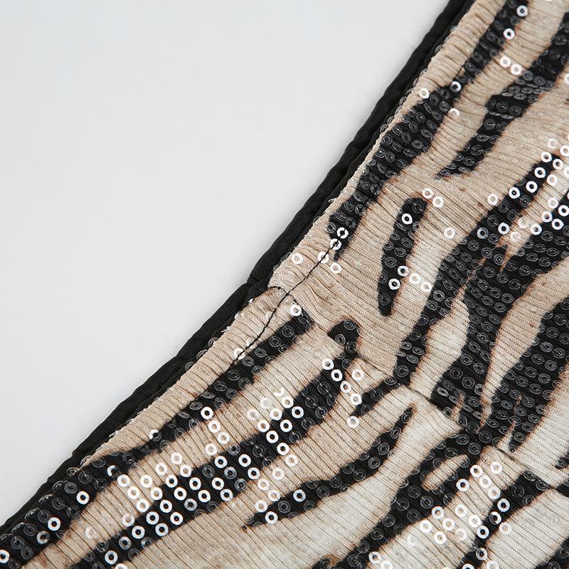 Slim Low-Waist Zebra Print Sequin Shorts - European & American Street Style Hip-Hugging Ultra-Shorts