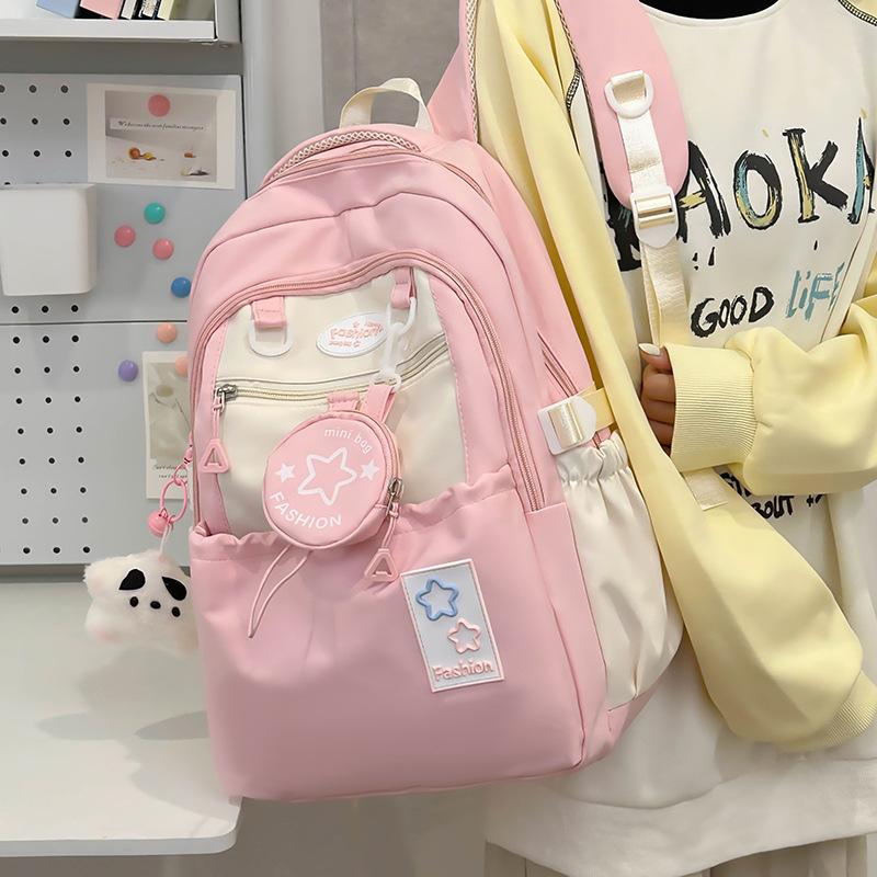 Cute girl contrasting color mini backpack female dopamine star trumpet backpack junior high school bag