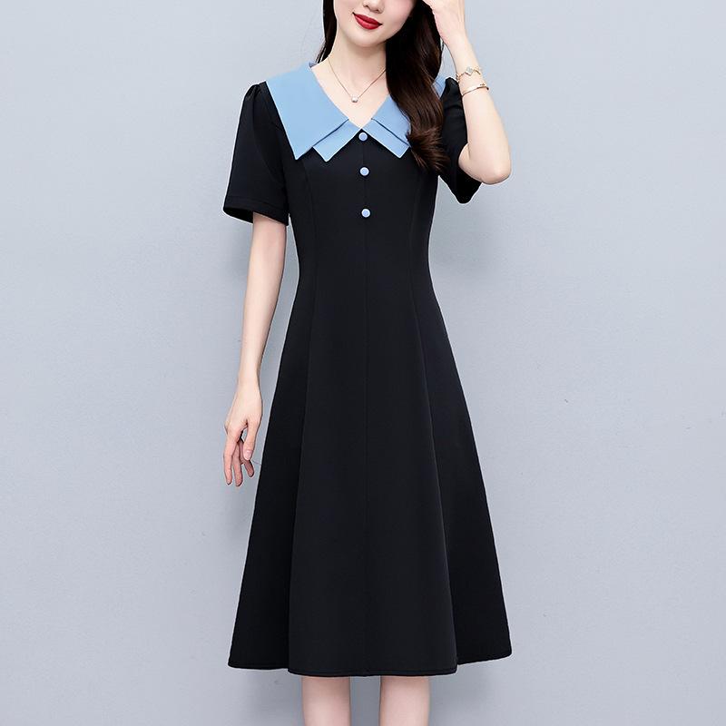 Casual Plus Size Color Block Patchwork Mid-Length Summer Dress - Slimming, Short Sleeve
