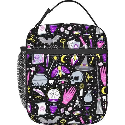 Witchy Goth Insulated Lunch Bag with Detachable Buckle Handle Portable Lunch Box Reusable Lunch Tote for Women Men Kids