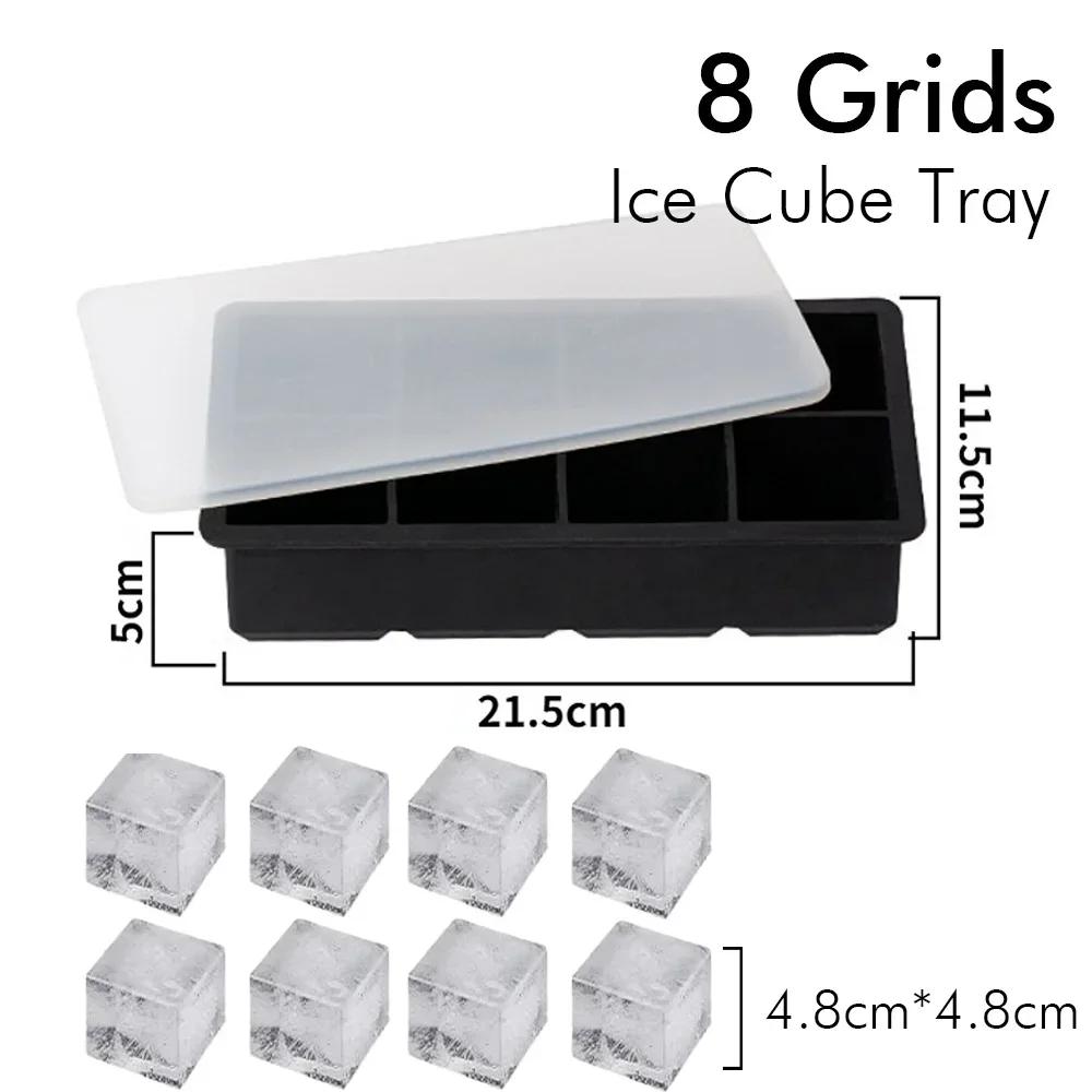 4/6/8 Grid Ice Cube Silicone Molds Ice Cube Maker Square Tray Mold Ice Ball Maker Ice Cube Tray with Lid for Whiskey Ice Mould