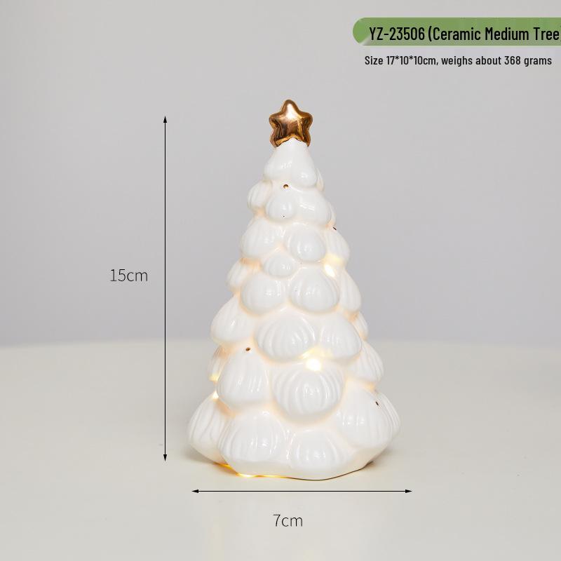 Christmas Ceramic Glowing Tree House Ornament - Desktop Scene Decoration Prop & Gift