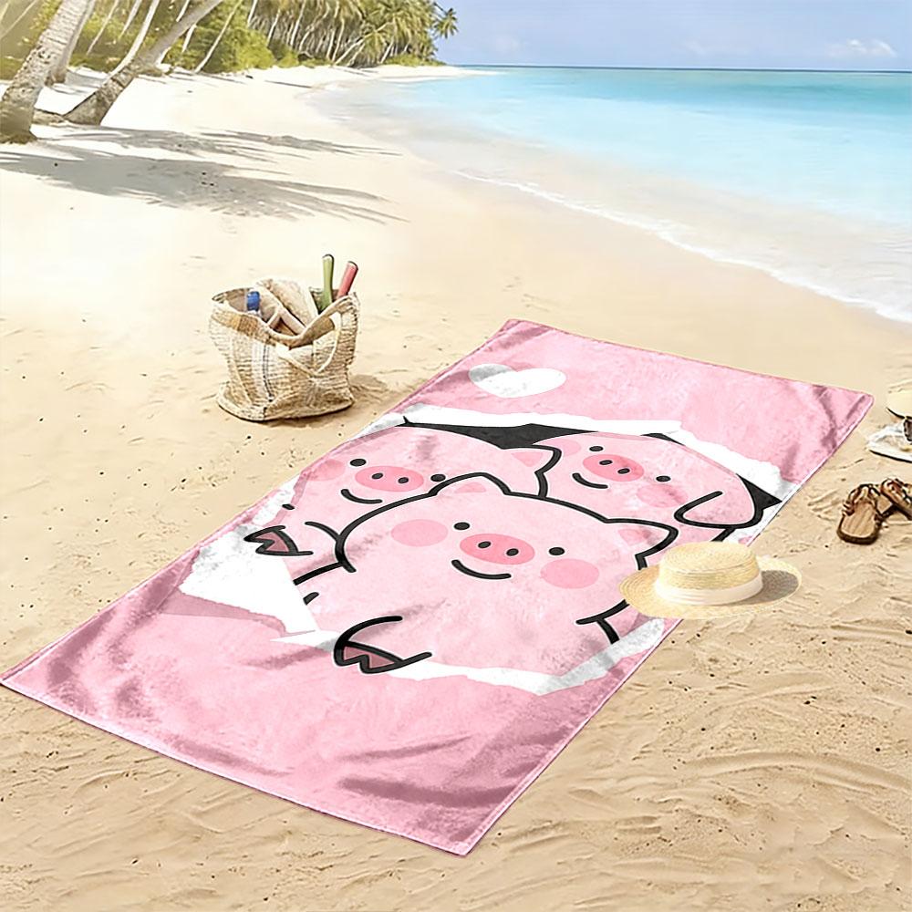 Cute Cartoon Pigs Pink Towel A must-have beach towel for beach travel