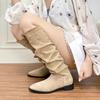 Thick heel retro knight boots but knee long boots pleated pile boots women's tall knight boots new