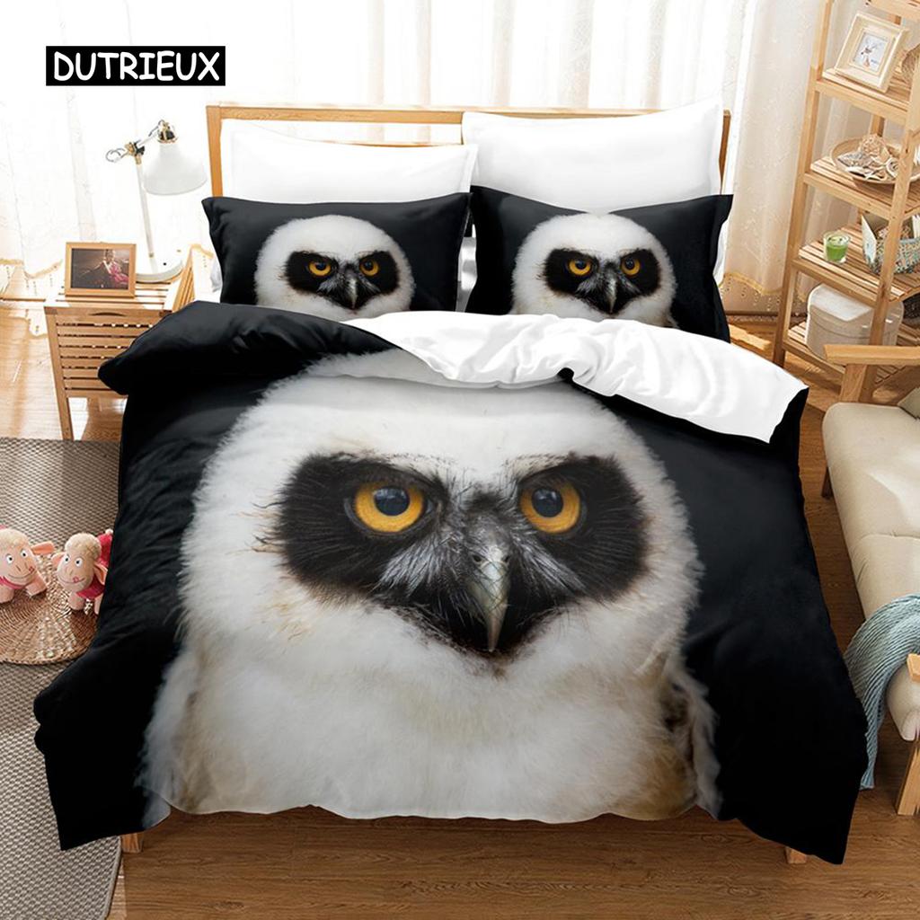 Owl Duvet Cover Set Microfiber Cute White Owl Comforter Cover Bird Animal Quilt Cover for Boys Teens Adults Double Queen Size