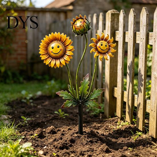 Decorative Garden Stake 2D Sunflowers Stake, Retro Flat Metal Plant Decoration, Carnivorous Outdoor Flower Yard Art for Lawn Bed Planter Creative