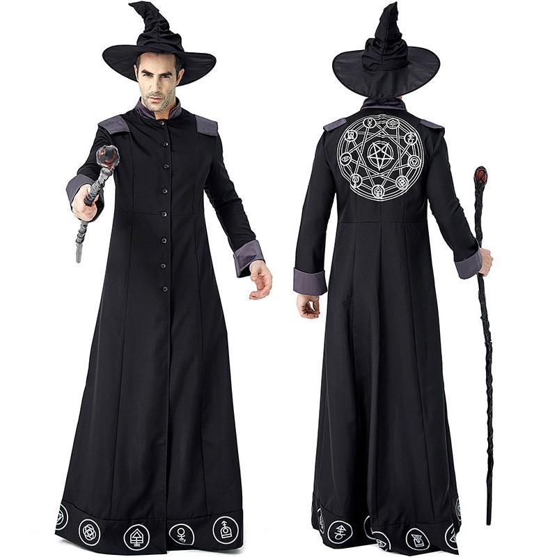 Halloween Costume Robe Wizard Witch Cosplay Outfit Adults Kids Unisex Fantasy Role Play Party Dress