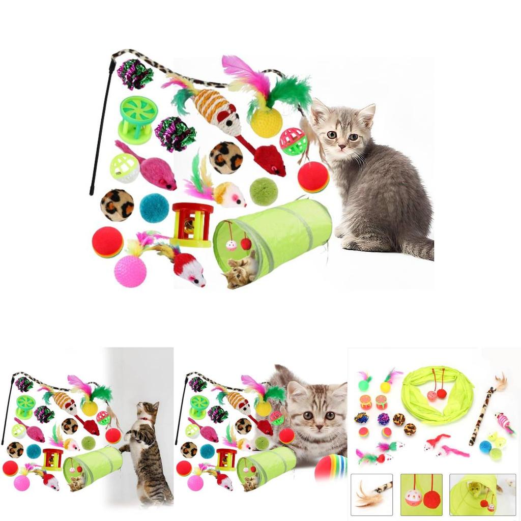 Varied Cat Toys Bundle Sisal Ball Cat Wand Cat Tunnel Perfect For Playful Kittens 21 Pieces
