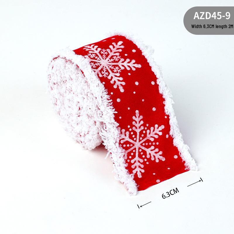 Cross-border Christmas Ribbon: White Plush Edge with Reindeer Design for Gift Box Packaging and Decoration with Gift Ribbon.