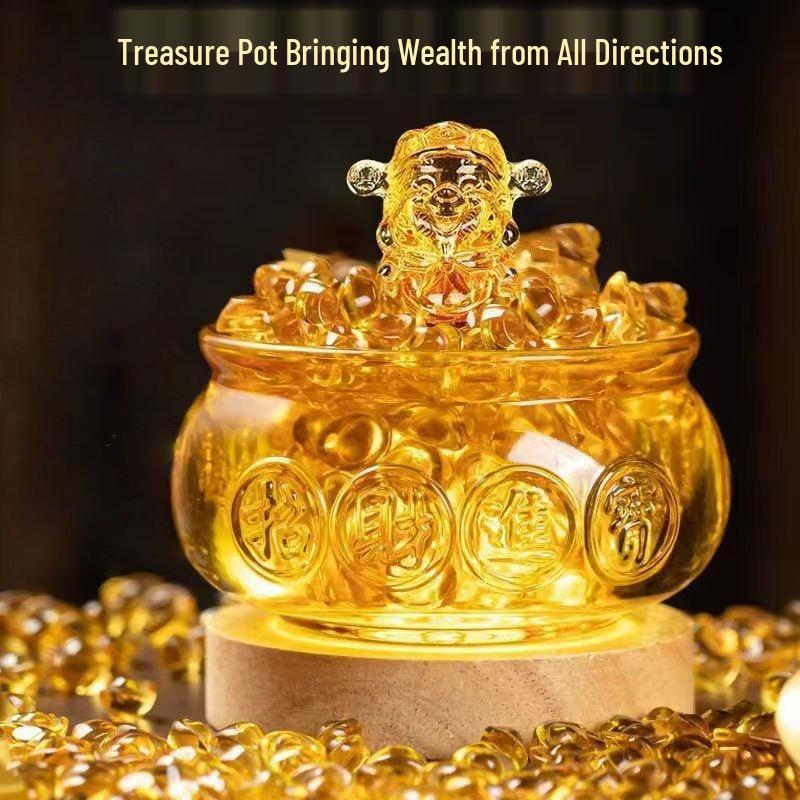 Yellow Crystal Glass Wealth Basin Ornament for Home or Office Decor